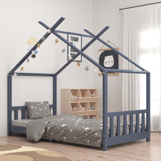 Grey Solid Pine Kids Bed Frame without Mattress