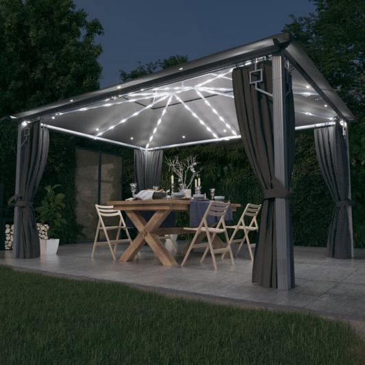 Elegant Outdoor Gazebo with Curtains & Solar-Powered String Lights