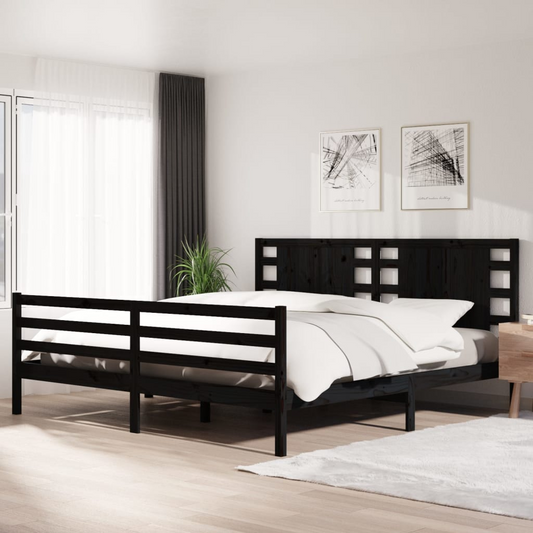 Black Solid Wood Pine Bed Frame without Mattress