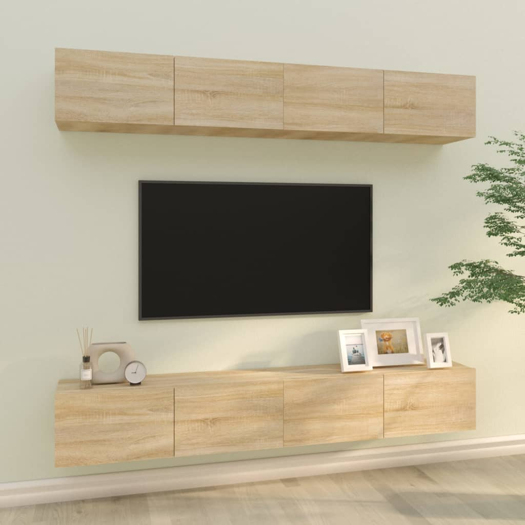 Wall Mounted TV Cabinet | 8 Cabinets in 4 pieces Sonoma Oak