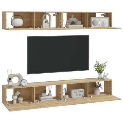 Wall Mounted TV Cabinet | 8 Cabinets in 4 pieces Sonoma Oak