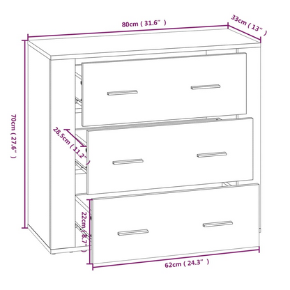 High Display Unit with 3 Large Drawers Sonoma Oak