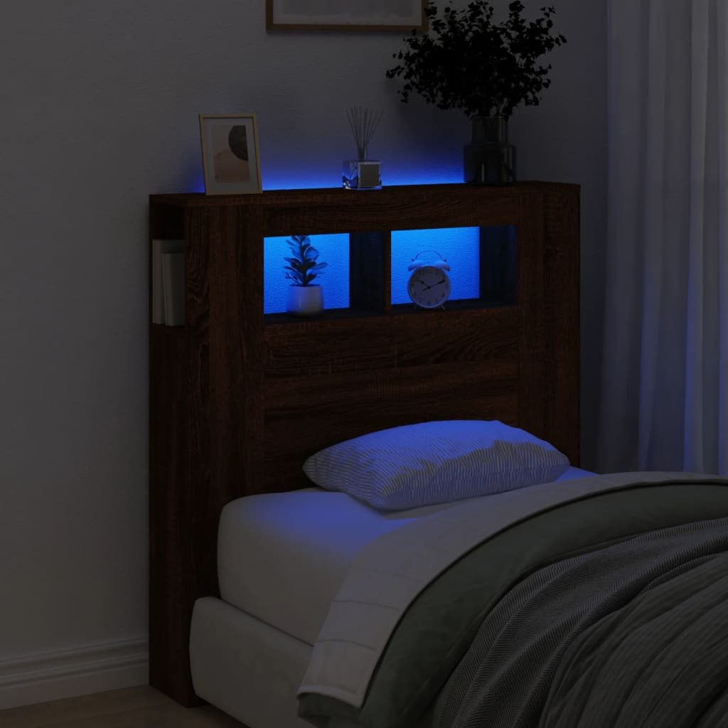 Single Divan LED Headboard Brown Oak