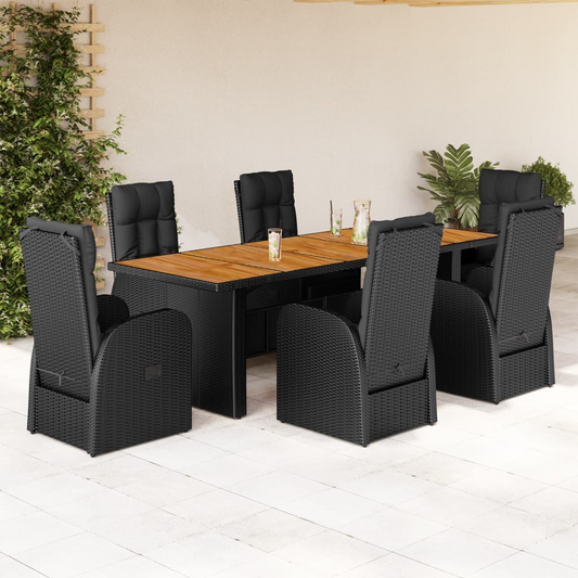 7 Piece Rattan Dining Set with Reclining Chairs – Acacia Wood Table